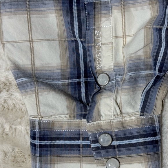 Stetson CRYSTAL PLAID BUTTON DOWN White, Blue and Tan long sleeve 2xL Men - Picture 6 of 12